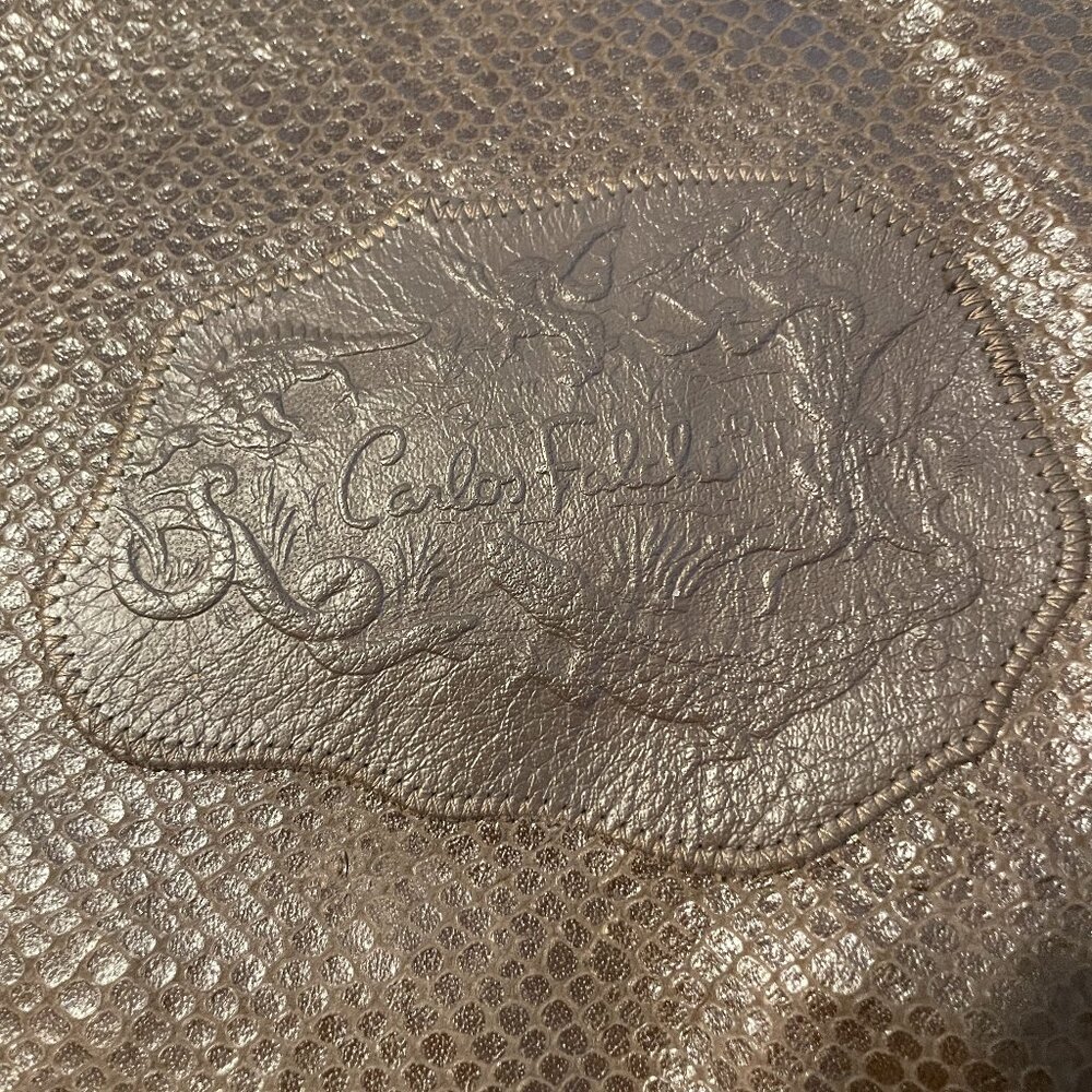 Vtg Carlos Falchi Brown Snake Embossed Large Crossbody Bag - Picture 2 of 8